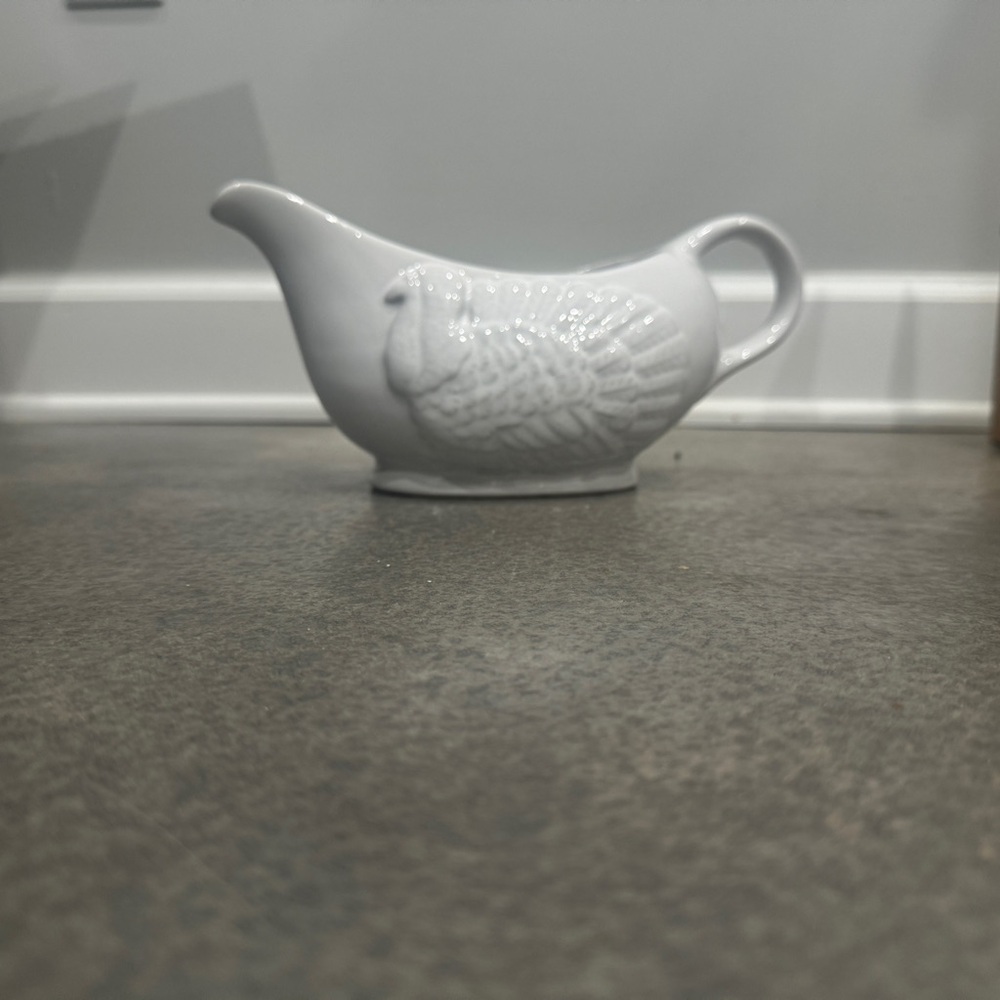 White Ceramic Turkey Gravy Boat